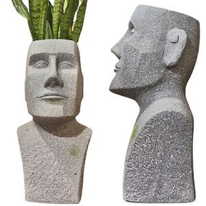 Moai Head Design Gray Resin Planter with Round Opening. Make an offer